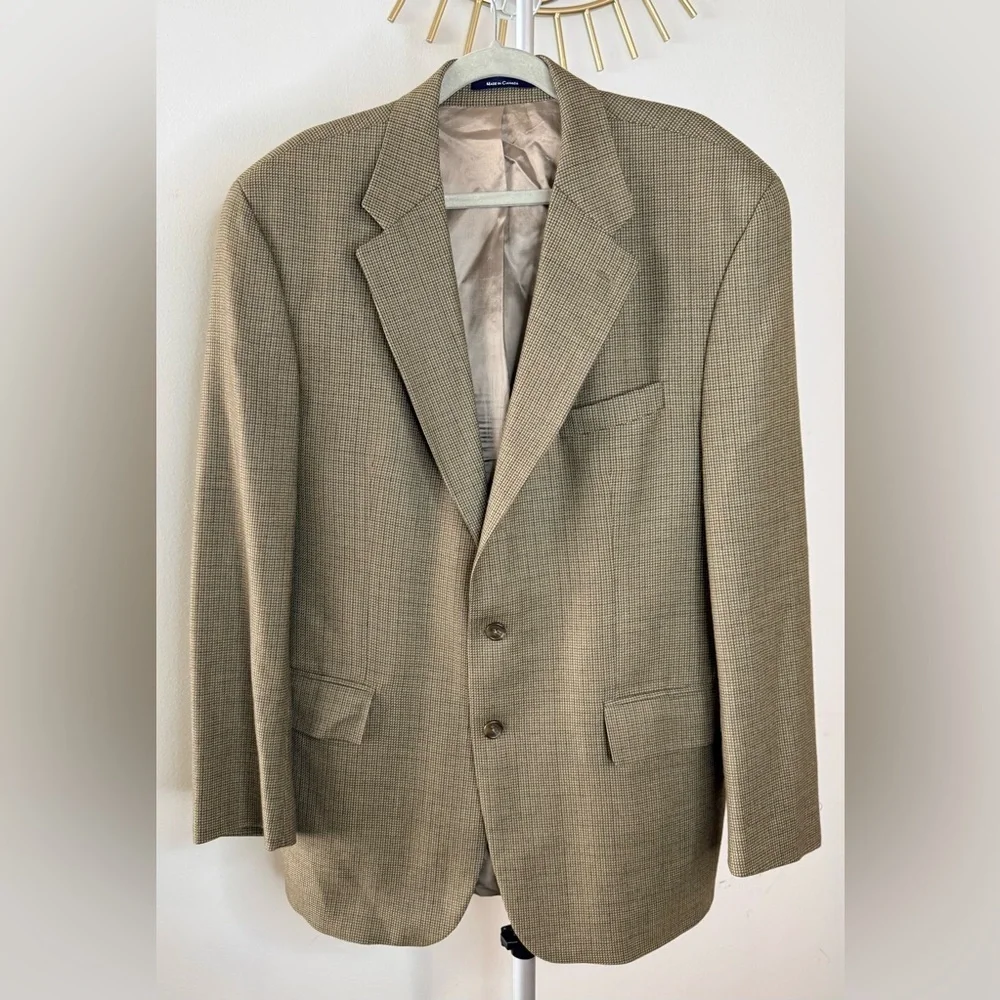 Ralph Lauren Men’s lambswool classic blazer jacket houndstooth plaid brown Lrg